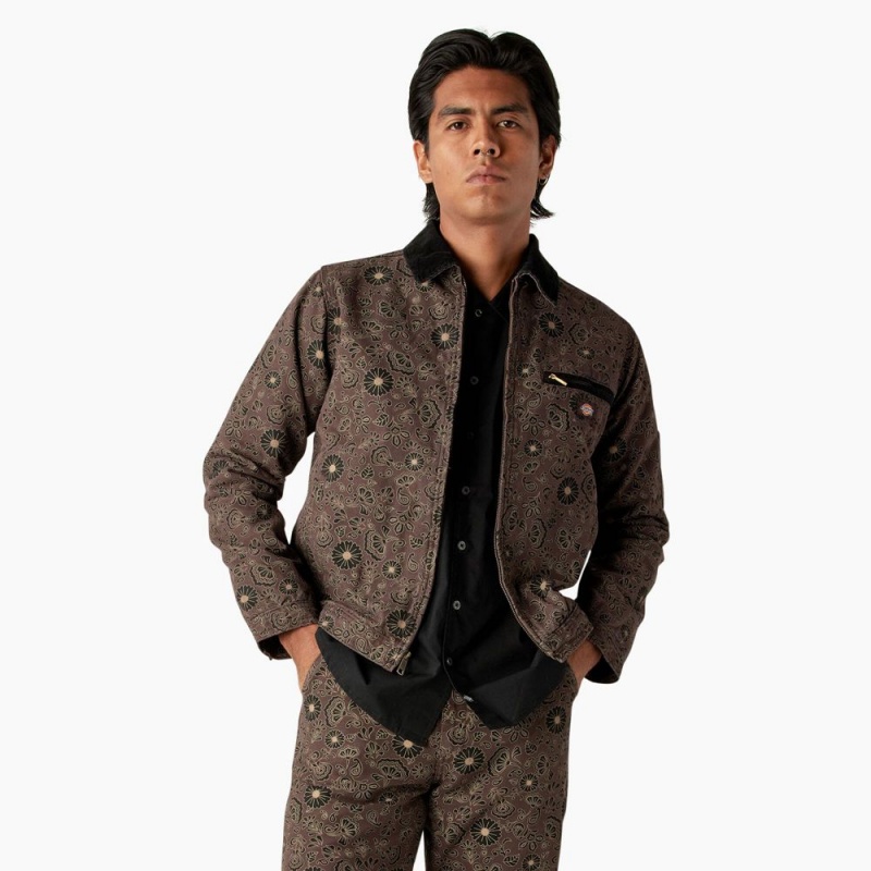 Men\'s Dickies Ellis Floral Print Duck Canvas Jacket Brown | 582394APR