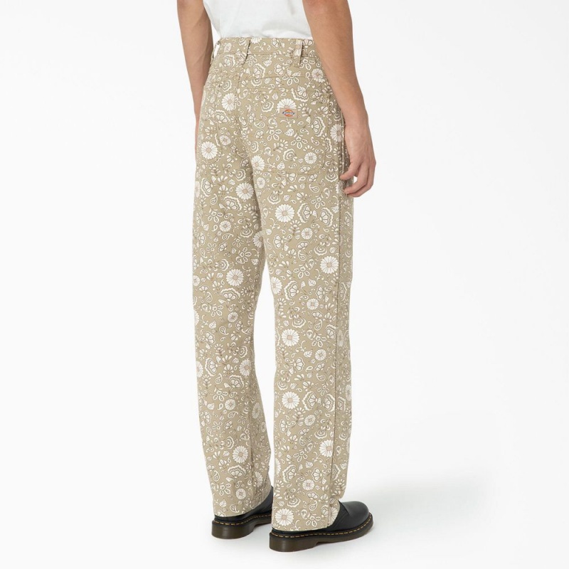 Men's Dickies Ellis Floral Print Duck Canvas Pants Khaki | 764918EZN