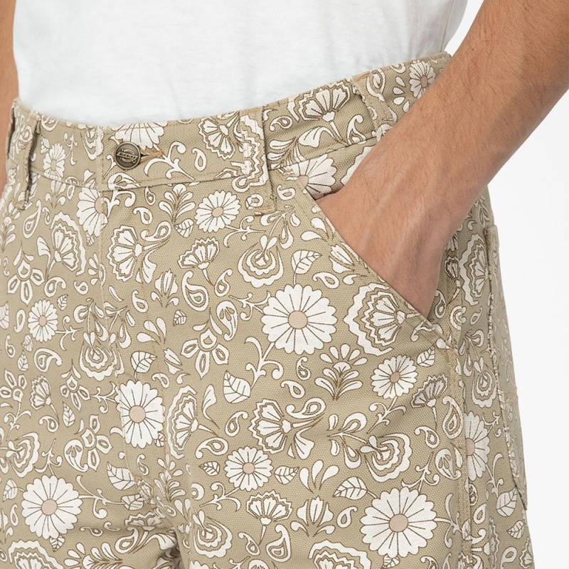 Men's Dickies Ellis Floral Print Duck Canvas Pants Khaki | 764918EZN