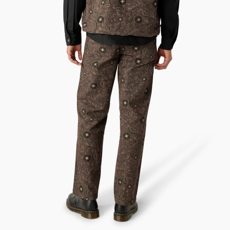 Men's Dickies Ellis Floral Print Duck Canvas Pants Brown | 970824UHB