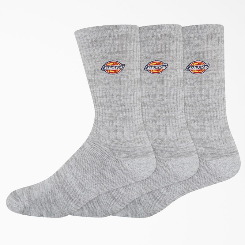 Men\'s Dickies Embroidered Crew 3-Pack Socks Grey | 983140BVY