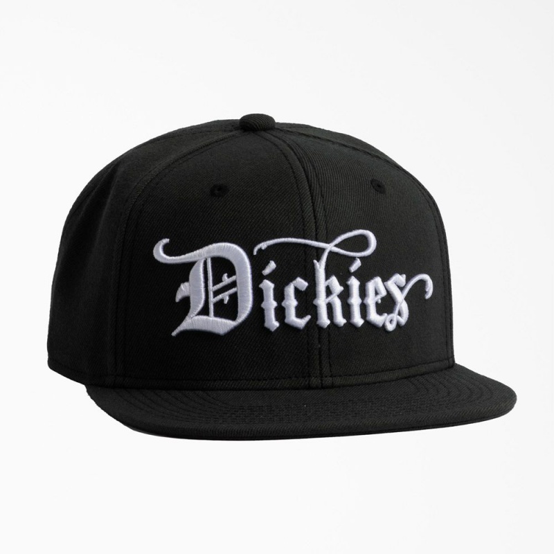 Men\'s Dickies Embroidered Flat Brim Hat Black | 328650BWF