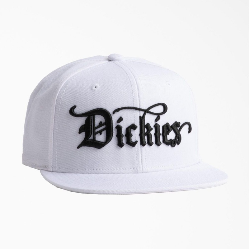 Men\'s Dickies Embroidered Flat Brim Hat White | 630785WKF