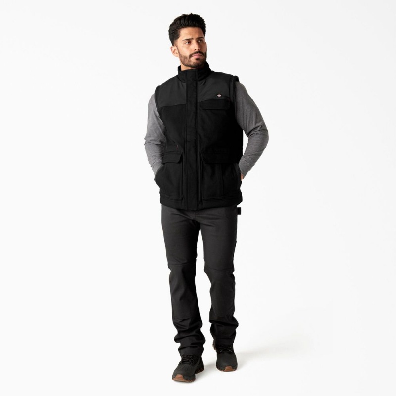 Men's Dickies FLEX Duck Canvas Insulated Vest Black | 852619XJZ