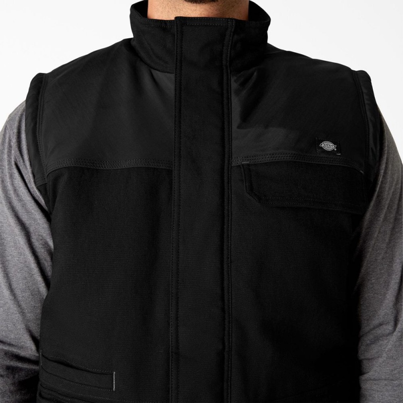 Men's Dickies FLEX Duck Canvas Insulated Vest Black | 852619XJZ