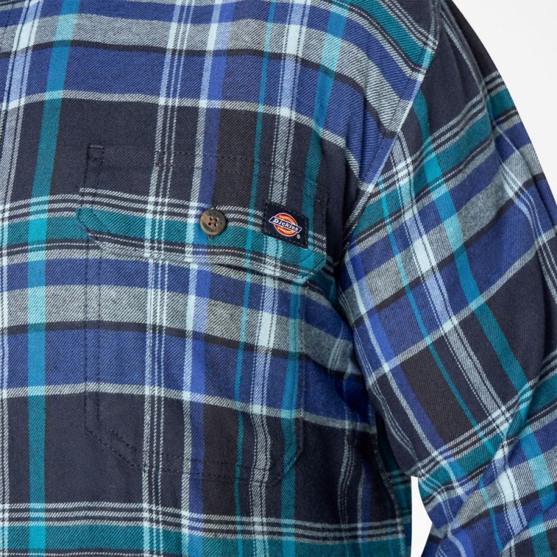 Men's Dickies FLEX Long Sleeve Flannel Shirt Blue | 539124PRT