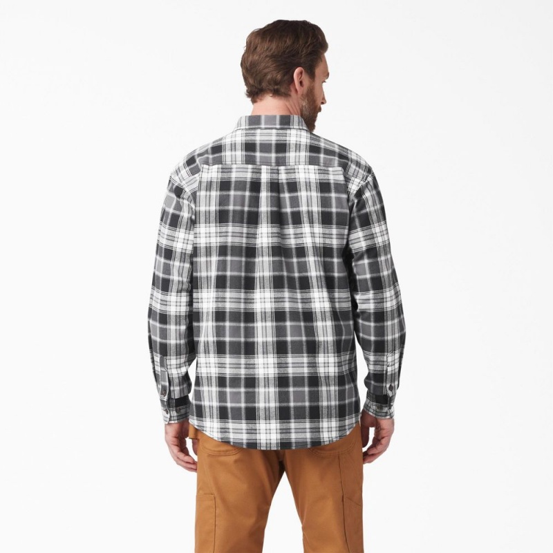 Men's Dickies FLEX Long Sleeve Flannel Shirt Black | 036245WKY