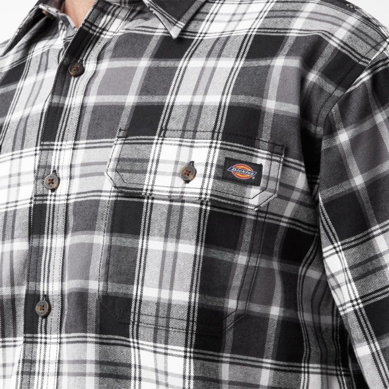 Men's Dickies FLEX Long Sleeve Flannel Shirt Black | 036245WKY