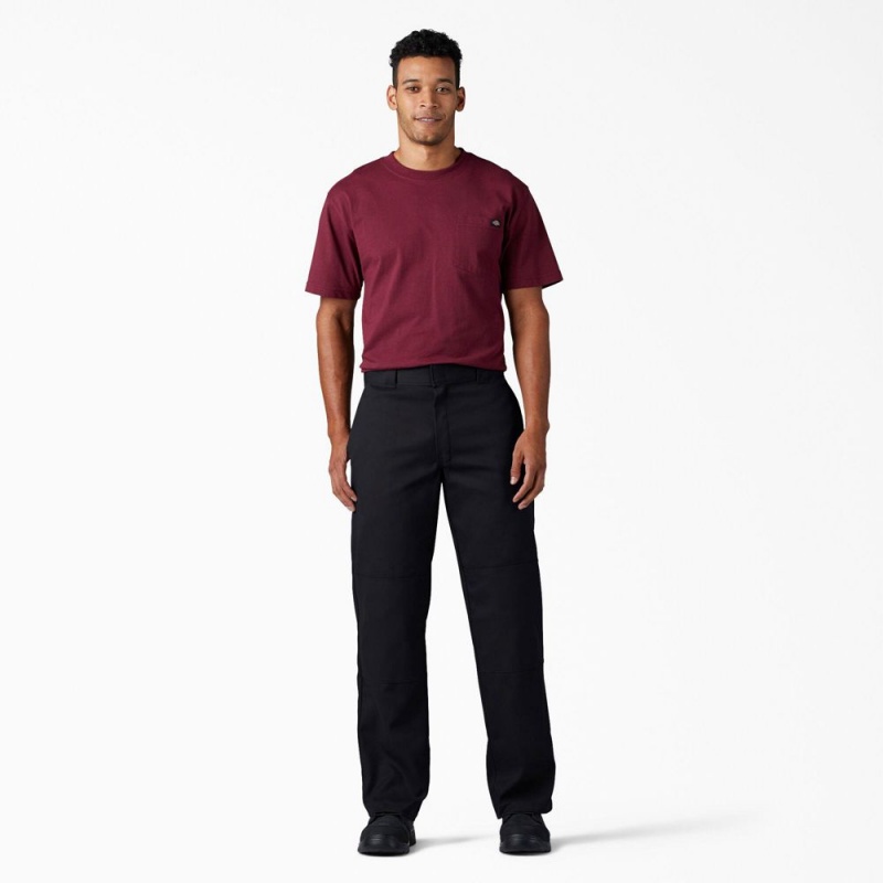 Men's Dickies FLEX Loose Fit Double Knee Work Pants Black | 098371AFY