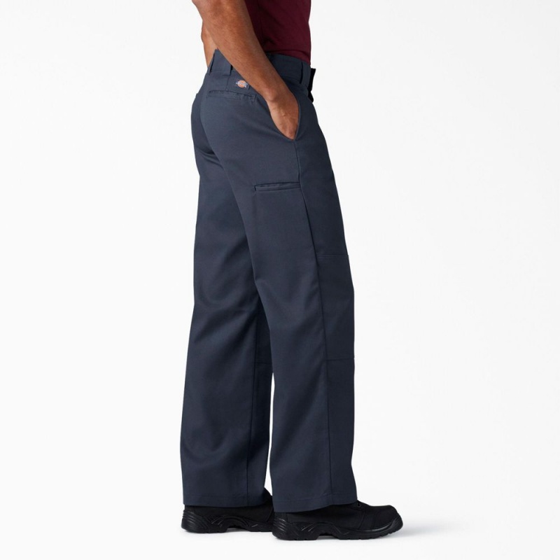 Men's Dickies FLEX Loose Fit Double Knee Work Pants Navy | 498736BSM