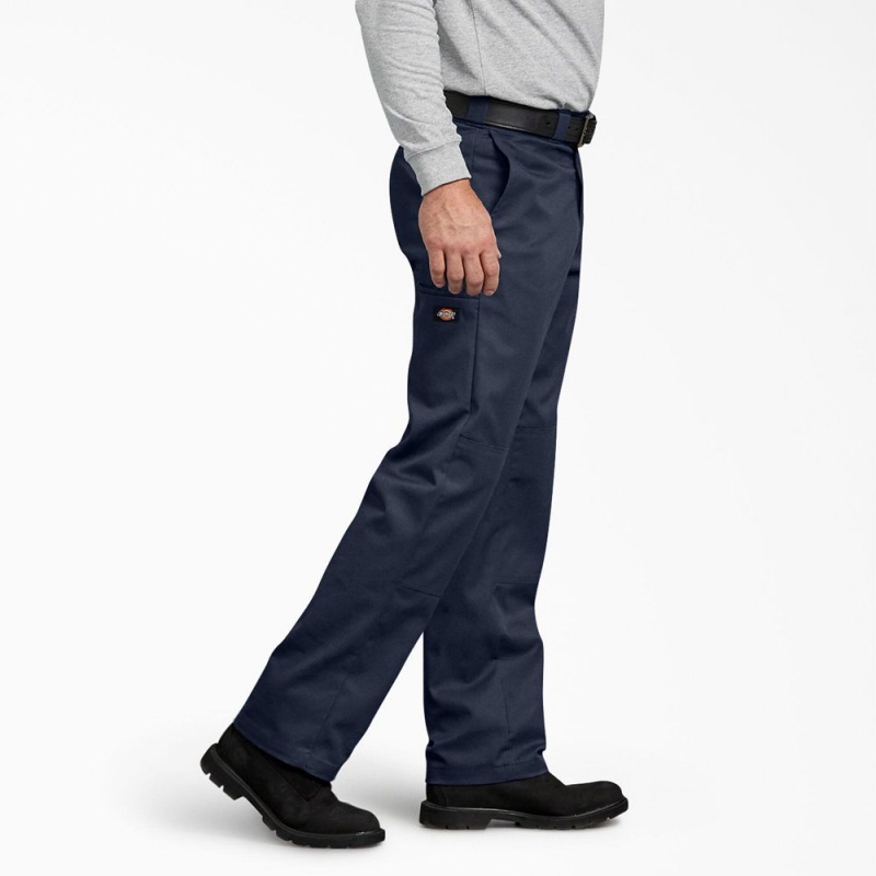 Men's Dickies FLEX Regular Fit Double Knee Work Pants Navy | 438560ZNH