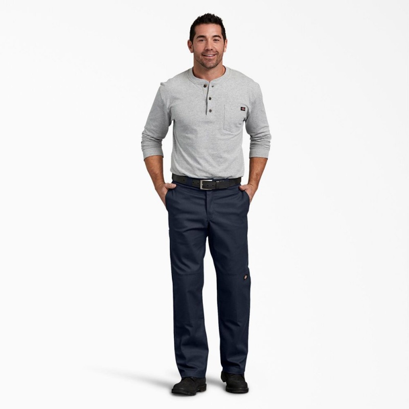 Men's Dickies FLEX Regular Fit Double Knee Work Pants Navy | 438560ZNH