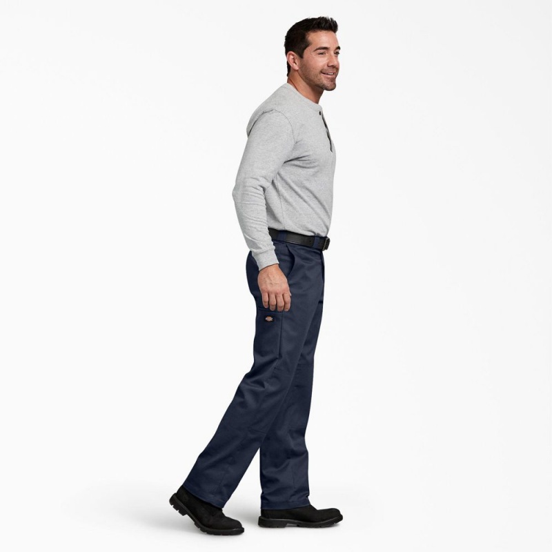 Men's Dickies FLEX Regular Fit Double Knee Work Pants Navy | 438560ZNH