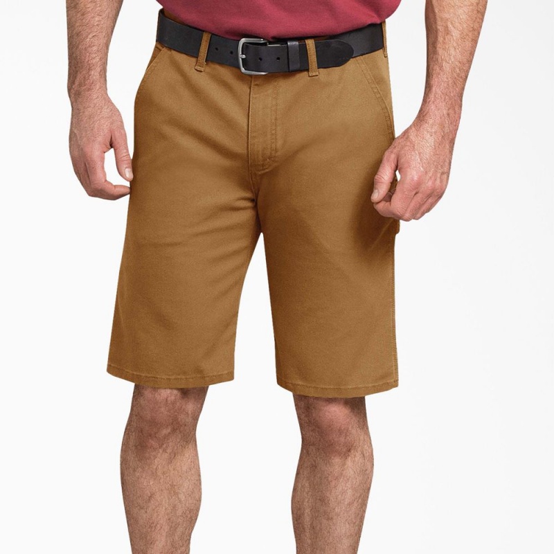 Men's Dickies FLEX Regular Fit Duck Carpenter Shorts Brown | 270389MDS