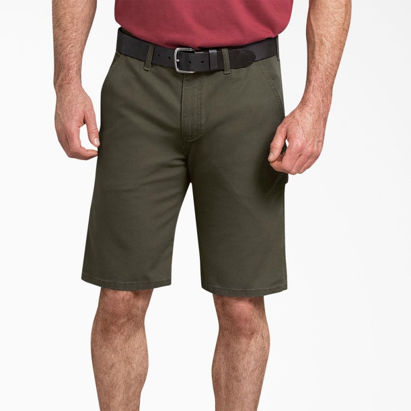 Men\'s Dickies FLEX Regular Fit Duck Carpenter Shorts Green | 946328ELX