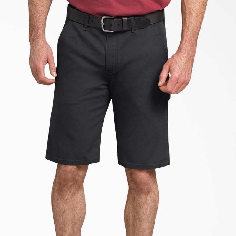 Men's Dickies FLEX Regular Fit Duck Carpenter Shorts Black | 085916SYD