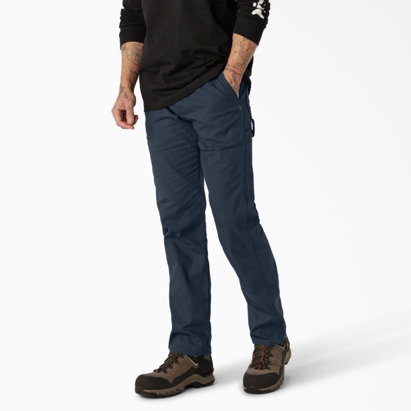 Men's Dickies FLEX Regular Fit Duck Carpenter Pants Navy | 718923HET