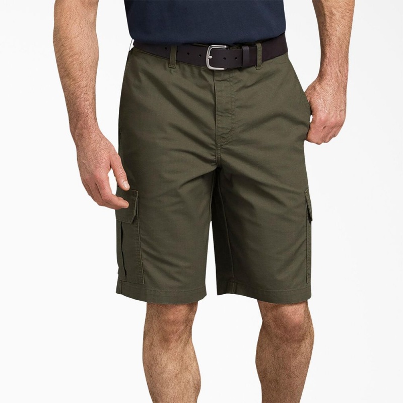 Men\'s Dickies FLEX Regular Fit Ripstop Cargo Shorts Green | 725461DZX