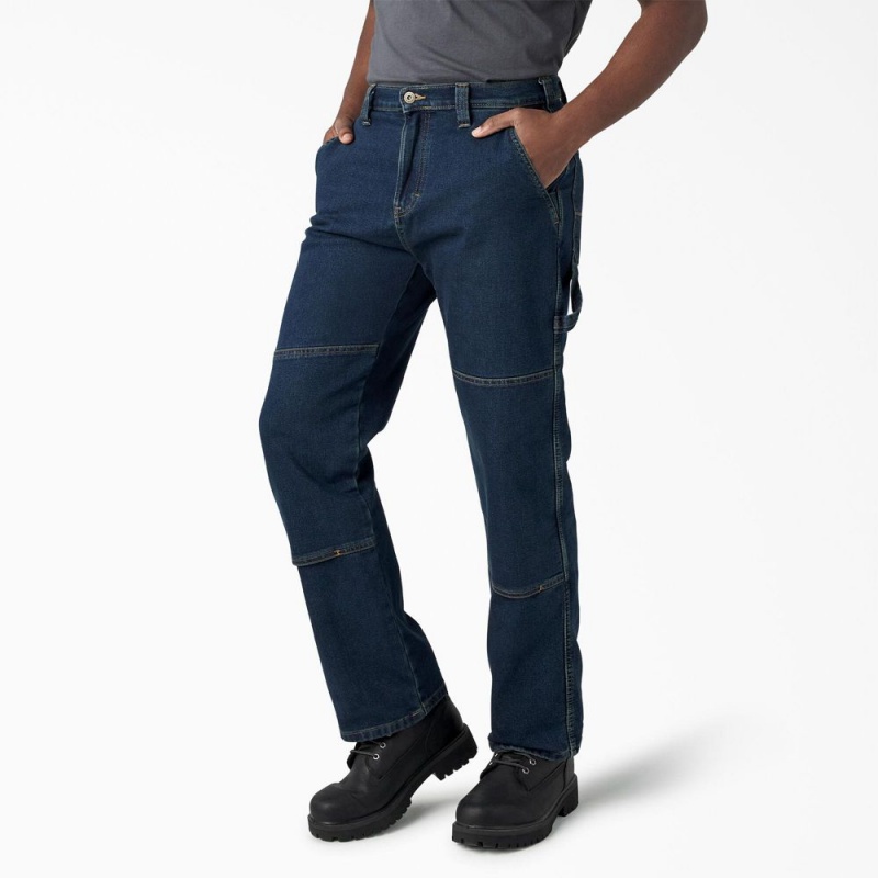 Men's Dickies FLEX Relaxed Fit Double Knee Jeans Blue | 371925JDV