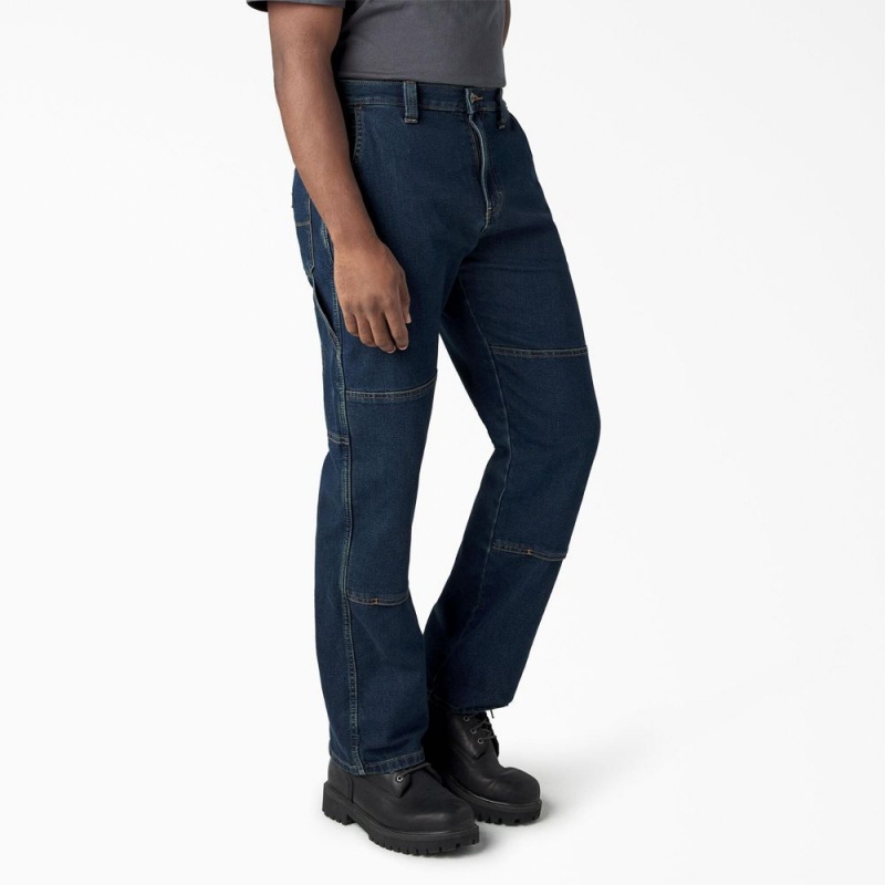 Men's Dickies FLEX Relaxed Fit Double Knee Jeans Blue | 371925JDV