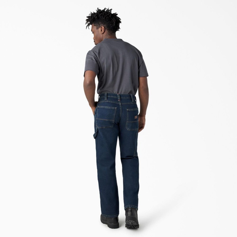 Men's Dickies FLEX Relaxed Fit Double Knee Jeans Blue | 371925JDV