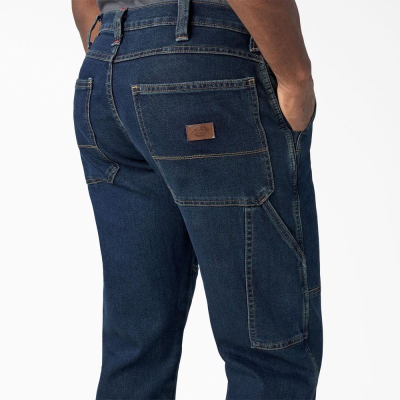 Men's Dickies FLEX Relaxed Fit Double Knee Jeans Blue | 371925JDV