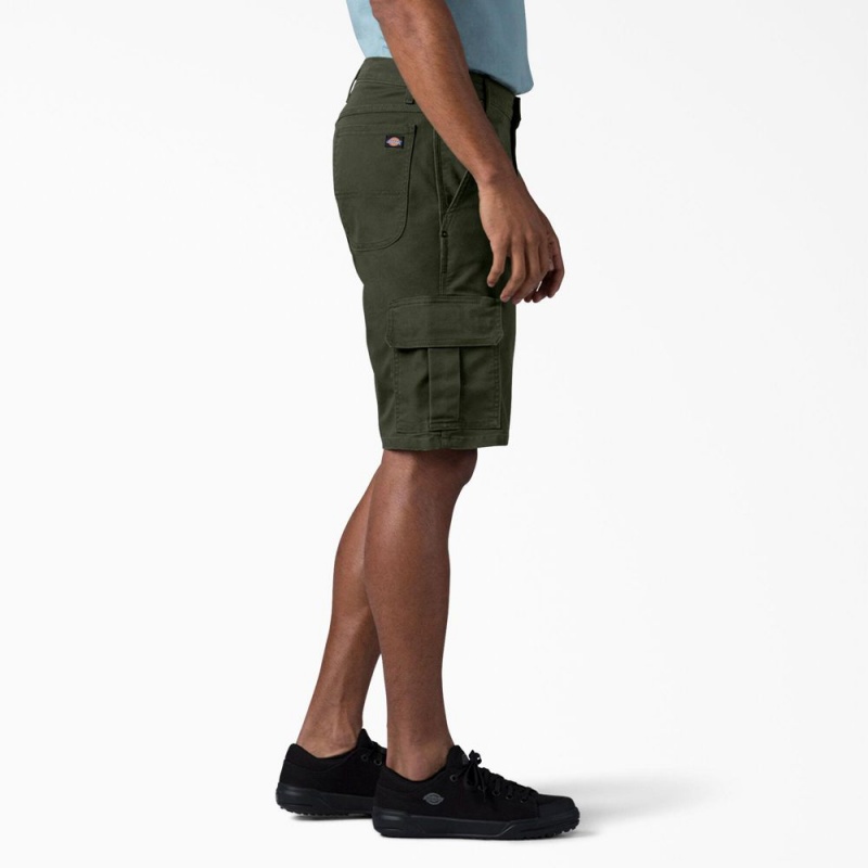 Men's Dickies FLEX Relaxed Fit Duck Cargo Shorts Green | 506438ENG