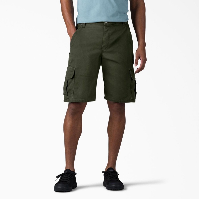 Men\'s Dickies FLEX Relaxed Fit Duck Cargo Shorts Green | 506438ENG