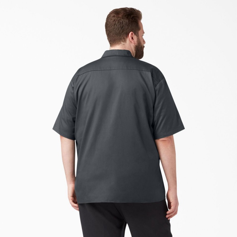 Men's Dickies FLEX Relaxed Fit Short Sleeve Work Shirts Grey | 108249ARO