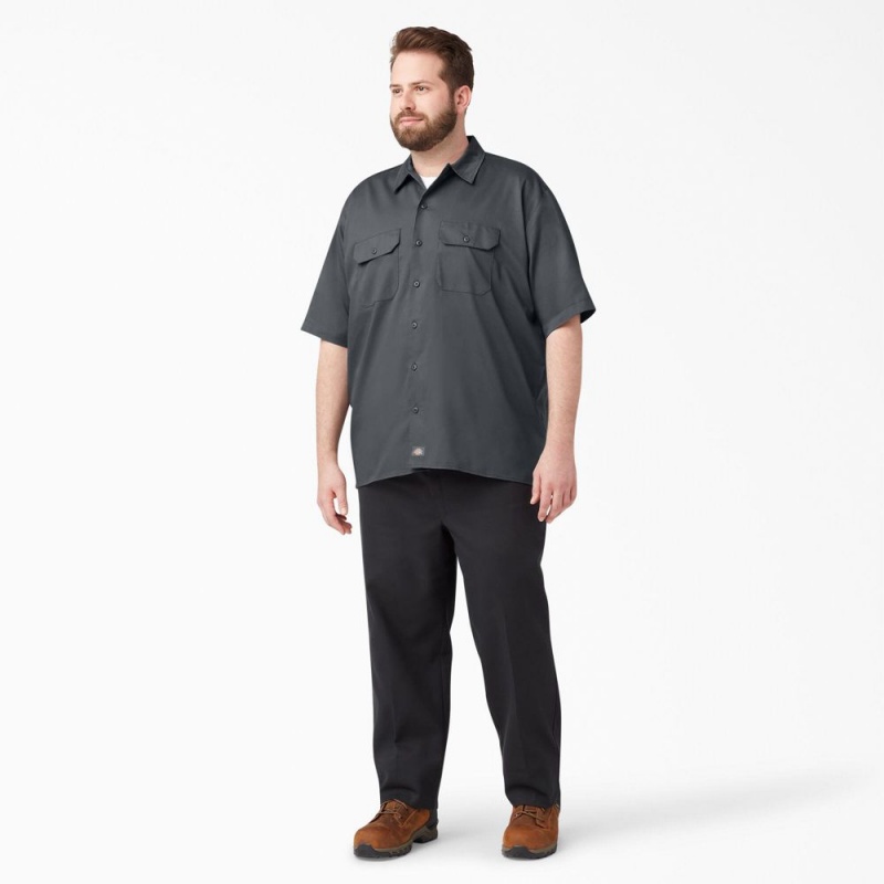 Men's Dickies FLEX Relaxed Fit Short Sleeve Work Shirts Grey | 108249ARO