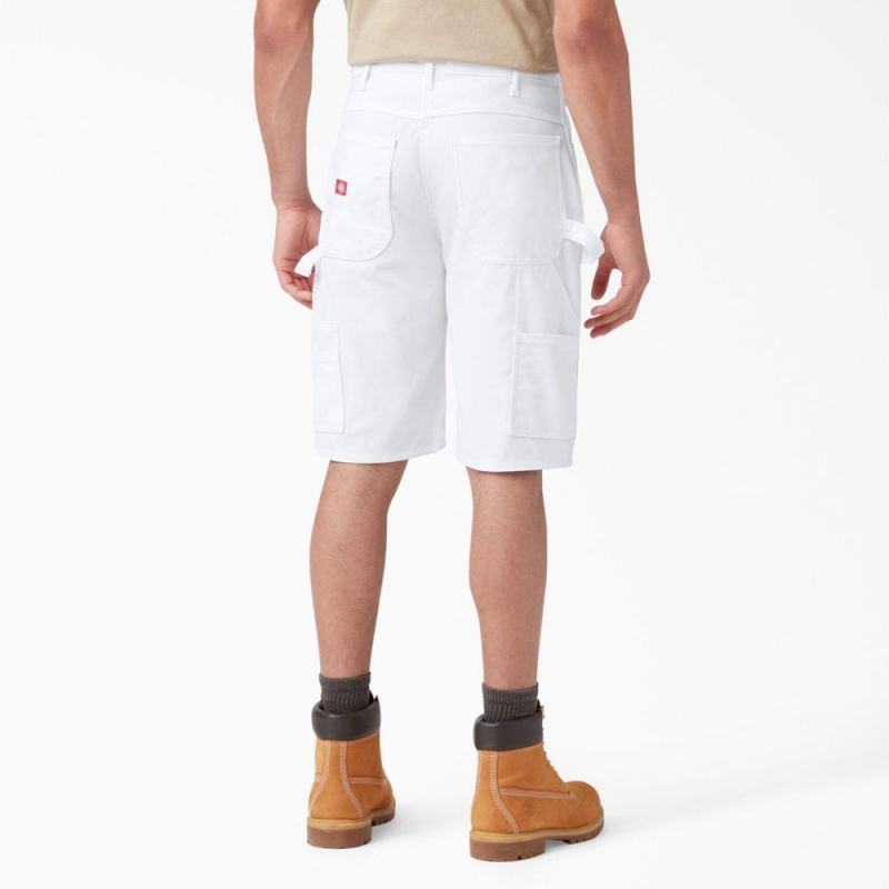 Men's Dickies FLEX Relaxed Fit Utility Painter's Shorts White | 615829PBQ