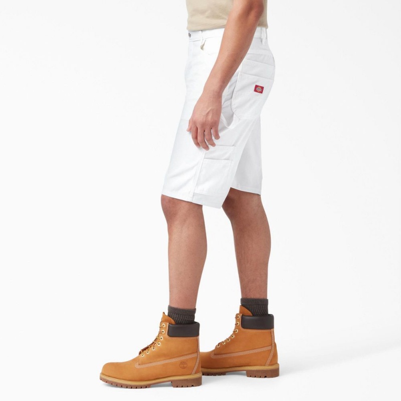 Men's Dickies FLEX Relaxed Fit Utility Painter's Shorts White | 615829PBQ