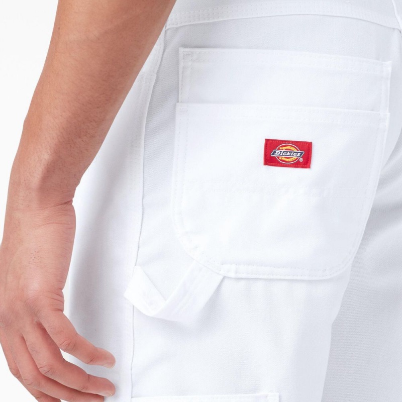 Men's Dickies FLEX Relaxed Fit Utility Painter's Shorts White | 615829PBQ