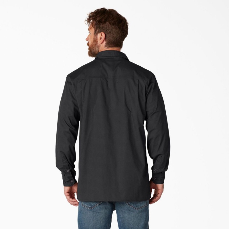 Men's Dickies FLEX Ripstop Long Sleeve Shirt Black | 062397NSC