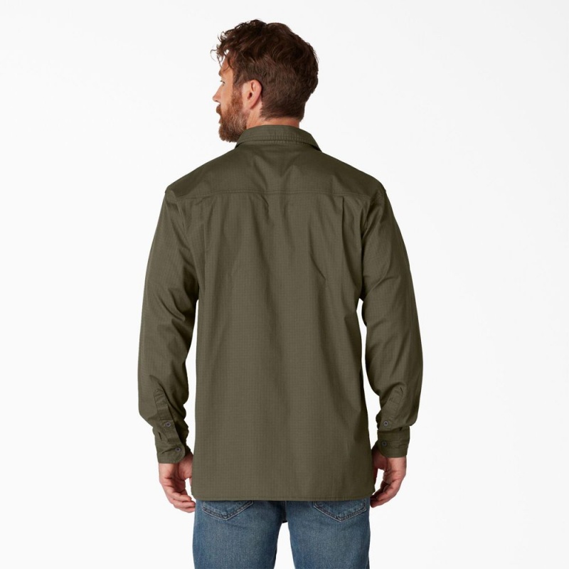 Men's Dickies FLEX Ripstop Long Sleeve Shirt Green | 638104SAG