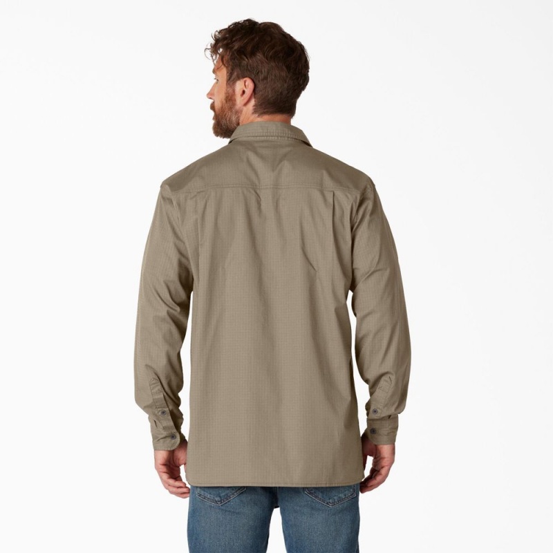 Men's Dickies FLEX Ripstop Long Sleeve Shirt Brown | 387421CJT