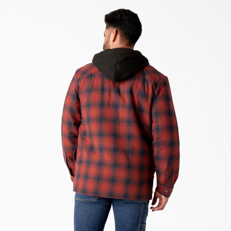 Men's Dickies Flannel Hooded Shirt Jacket Red | 768042MHY