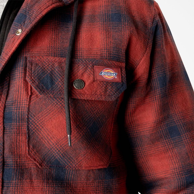 Men's Dickies Flannel Hooded Shirt Jacket Red | 768042MHY