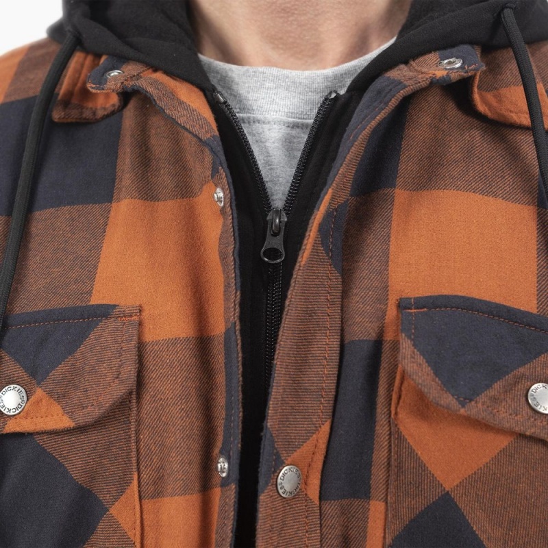 Men's Dickies Flannel Hooded Shirt Jacket Orange | 028534CYI