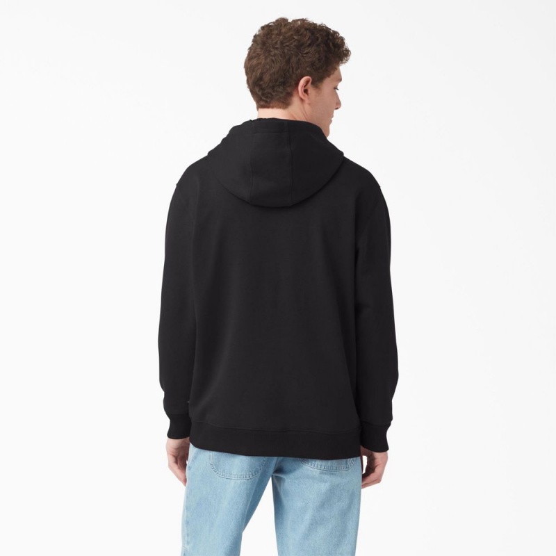 Men's Dickies Fleece Embroidered Chest Logo Hoodie Black | 674839AEO