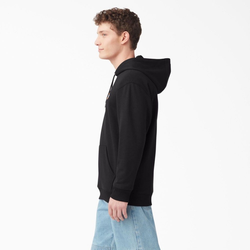 Men's Dickies Fleece Embroidered Chest Logo Hoodie Black | 674839AEO