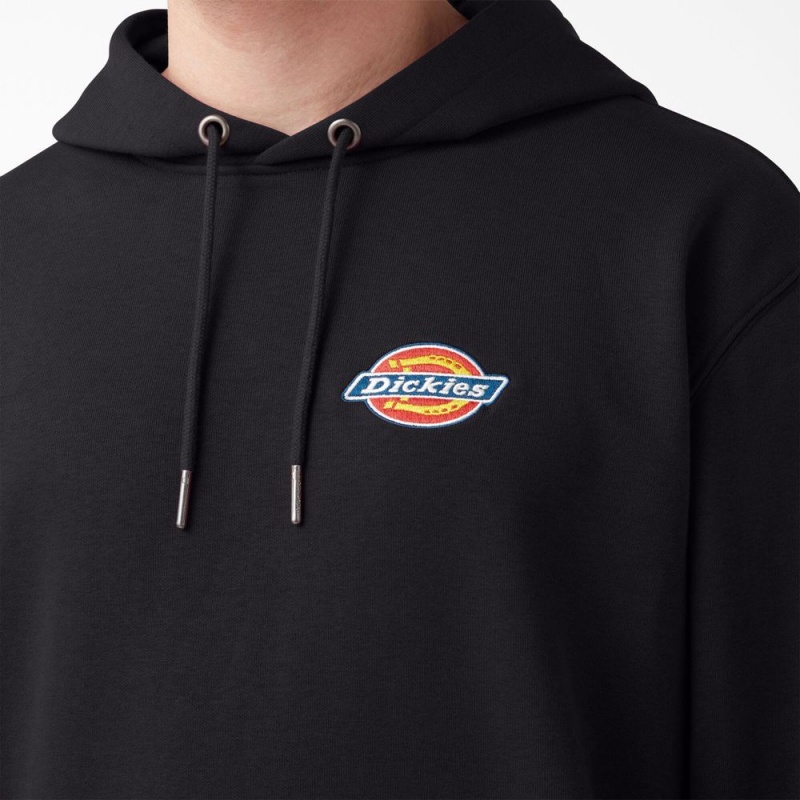 Men's Dickies Fleece Embroidered Chest Logo Hoodie Black | 674839AEO