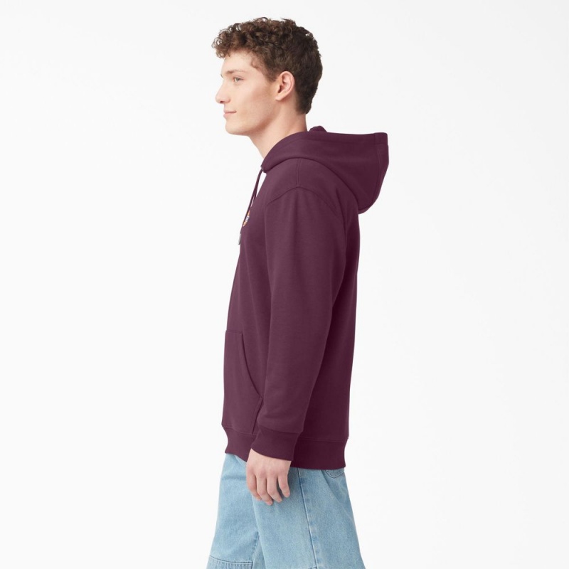 Men's Dickies Fleece Embroidered Chest Logo Hoodie Purple | 423859NYM