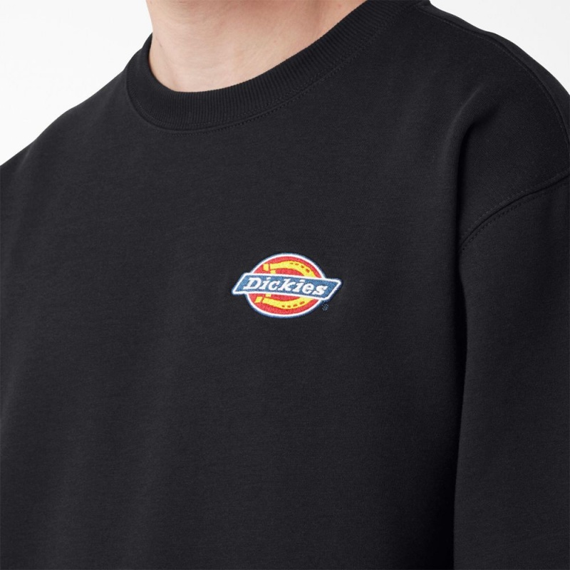 Men's Dickies Fleece Embroidered Chest Logo Sweatshirt Black | 921365TIE