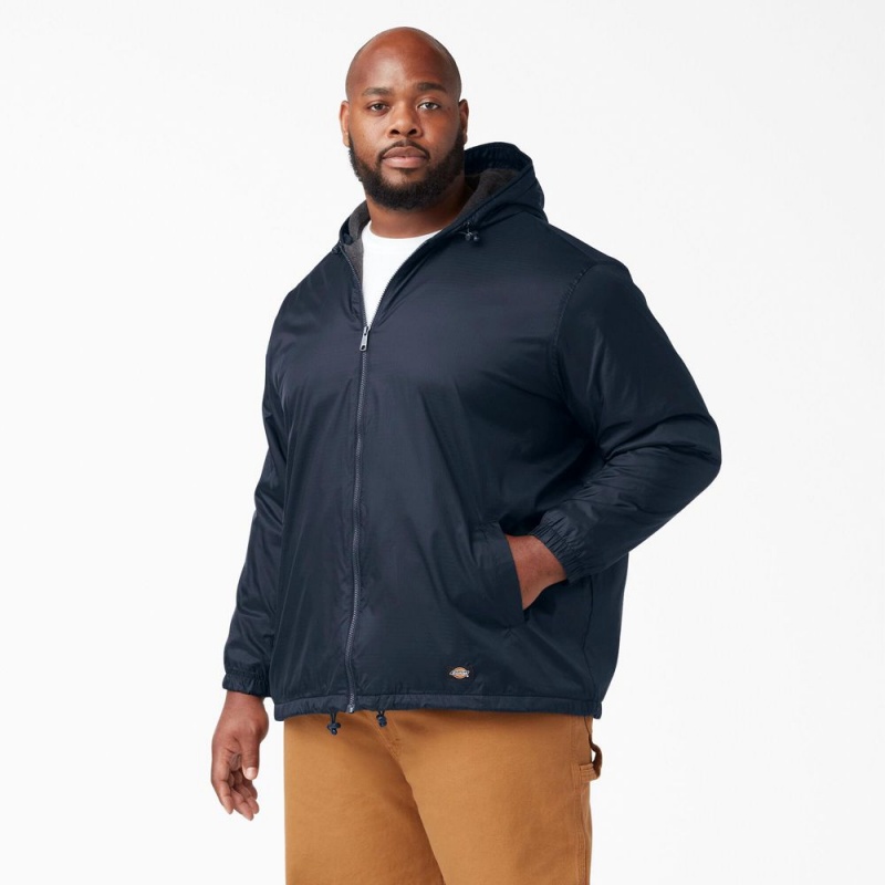 Men's Dickies Fleece Lined Nylon Hooded Jacket Navy | 483106JHT