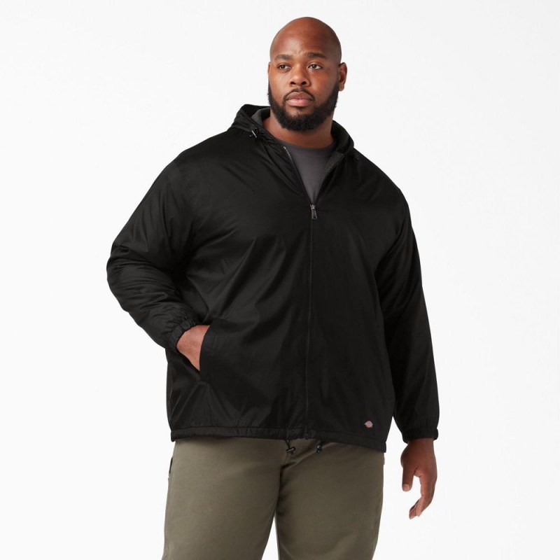 Men's Dickies Fleece Lined Nylon Hooded Jacket Black | 426790BTO