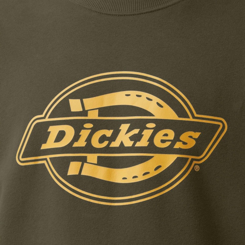 Men's Dickies Fleece Logo Graphic Sweatshirt Green | 765013PRK