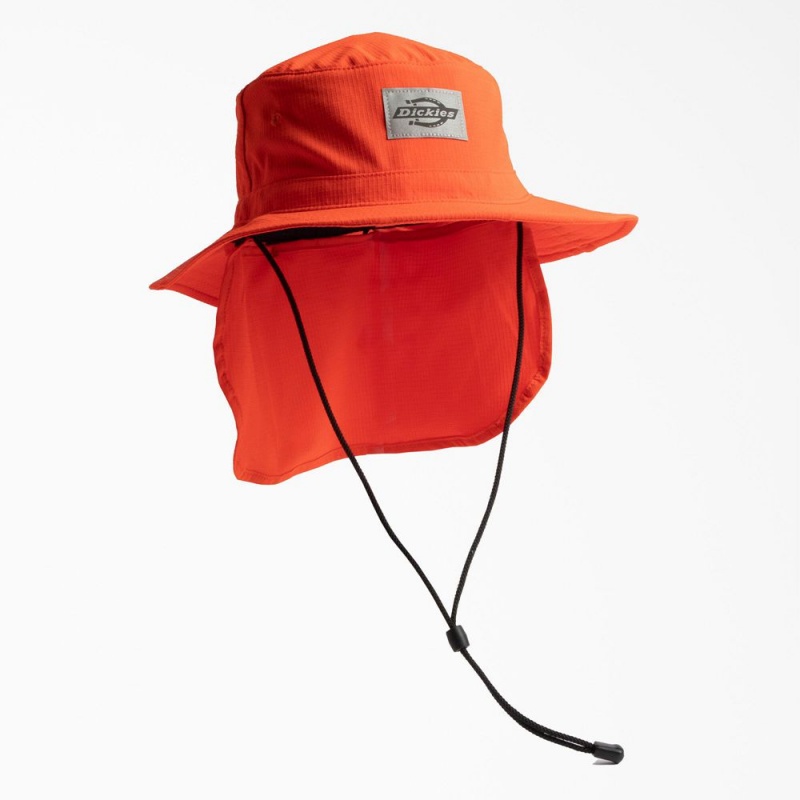 Men\'s Dickies Full Brim Ripstop Boonie with Neck Shade Hat Orange | 298056SPI