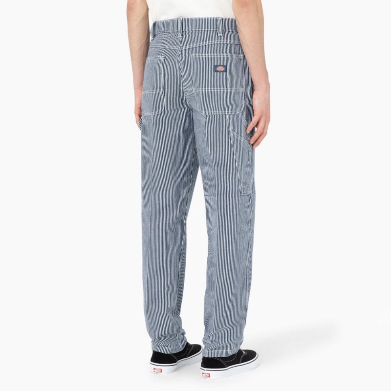 Men's Dickies Garyville Regular Fit Hickory Stripe Carpenter Pants Blue | 703284GVU