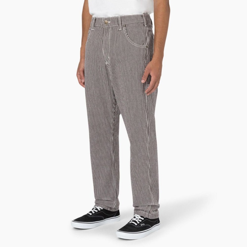 Men's Dickies Garyville Regular Fit Hickory Stripe Carpenter Pants Grey | 342860CWE